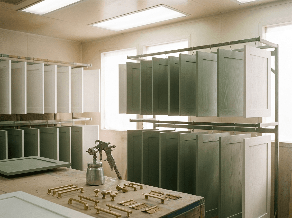 Hand-finished vanity doors in the Atlas spray booth
